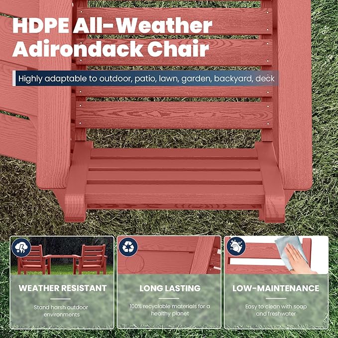 PLUUV Tall Adirondack Chairs Set of 2, All Weather HDPE Poly Bar Height Balcony Adirondack Chair with Removable Double Connecting Trays, Outdoor Adirondack Barstools for Deck, Patio, Yard, Pool, Lawn