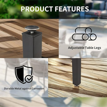 ECOTOUGE Expandable Outdoor Dining Tables,31"-47", Patio Rectangle Table with Umbrella Hole for 4-6 Person, Space-Saving Fir Wood Patio Furniture for Backyard, Garden, Natural