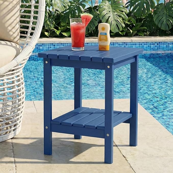 PASAMIC 2-Tier Adirondack Square Outdoor Side Table, HDPE Small Outdoor Table, Patio End Table for Patio, Pool, Backyard - Photo 1