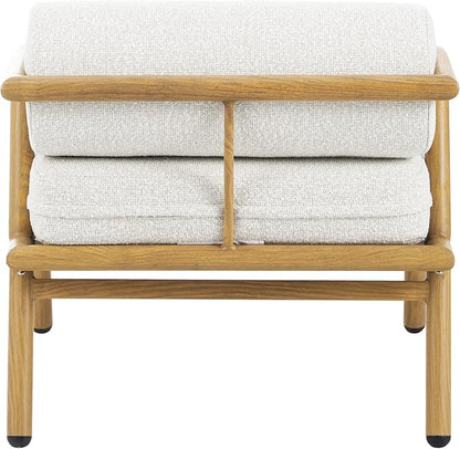 Christopher Knight Home Dessa Patio Accent Chairs Set of 2, Wood-Like Club Chairs, Boucle Lounge Chair, Upholstered Armless Chair, Iron Frame Stable Seating for Garden Poolside Backyard, White+Teak