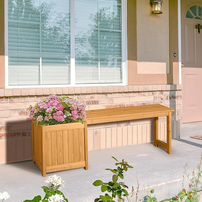 VINGLI Outdoor Wood Bench with Planter Boxes, 2-in-1 All-Weather Porch Bench Seat ＆ Open-Ended Wooden Raised Garden Bed, for Balcony Yard Patio (1 Box)