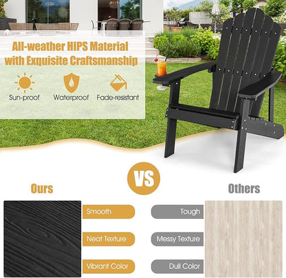 Giantex Outdoor Adirondack Chair - Oversized Patio Chairs w/Hidden Cup Holder, Realistic Wood Grain, 380 LBS Weight Capacity, Weather Resistant Firepit Chairs for Backyard, Garden (1, Black)