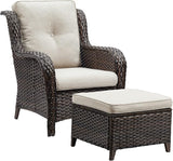 HUMMUH 4 Pieces Patio Bistro Set Wicker Patio Chairs Set of 2 with Ottomans Rattan Outdoor Furniture Conversation Set - Photo 6
