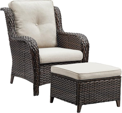 HUMMUH 4 Pieces Patio Bistro Set Wicker Patio Chairs Set of 2 with Ottomans Rattan Outdoor Furniture Conversation Set for Yard,Garden,Porch…