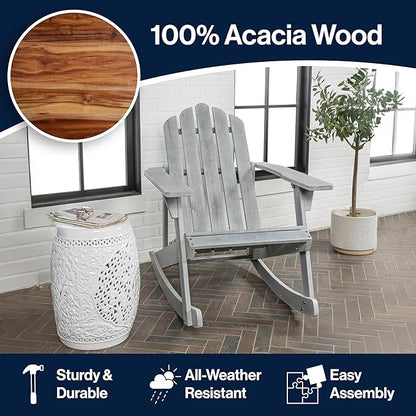 JONATHAN Y PAT1000B Kiawah Outdoor Patio Classic Acacia Wood Adirondack Rocking Chair for Garden, Lawn, Backyard, Pool, Deck, Beach, Firepit, Gray