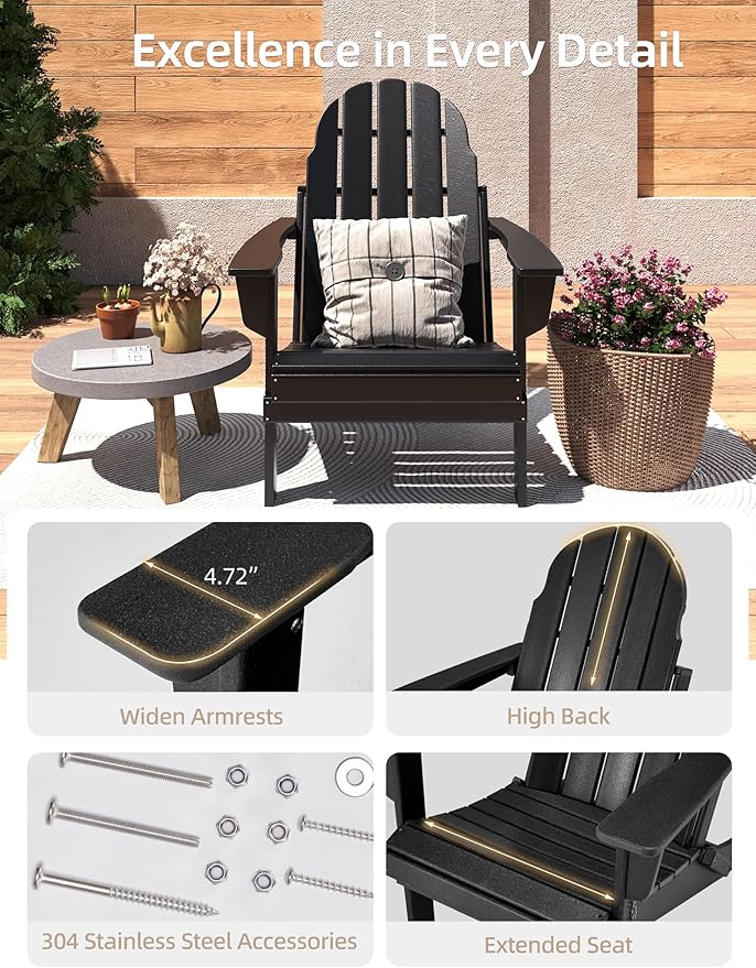 Folding Adirondack Chair - Durable HDPE Poly Lumber All-Weather Resistant - Photo 6