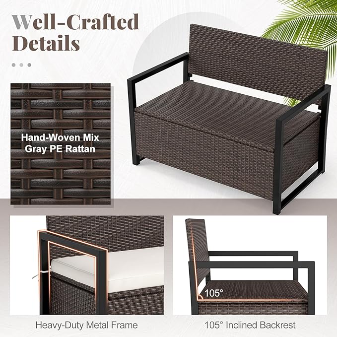 RELAX4LIFE Wicker Outdoor Bench with Storage - Rattan Deck Box w/Protective Liner for Pillows, Pool Supplies - Photo 7