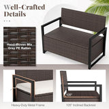 RELAX4LIFE Wicker Outdoor Bench with Storage - Rattan Deck Box w/Protective Liner for Pillows, Pool Supplies - Photo 7