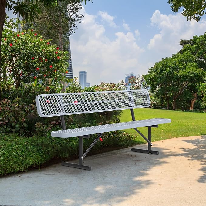 4/6/8 Feet Park Bench for Outside Heavy Duty Metal, Garden Benches Outdoor Bench with Backrest & Portable Frame, for Shopping Malls Stores Parks Patios Decks, Grey