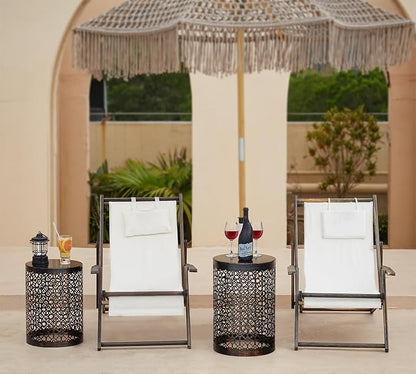 Y&M Set of 3 Round Patio Tables, Coffee Table End Table, Outdoor Indoor Side Table for, Garden Stool-Black with Bronze (Ship from US)