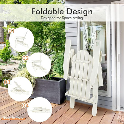 Giantex Adirondack Chair Outdoor Folding Chairs, HDPE Weather Resistant Patio Chair with Built-in Cup Holder Lawn Chair for Patio, Backyard, Balcony, Deck Outside Plastic Fire Pit Chair (4, White)