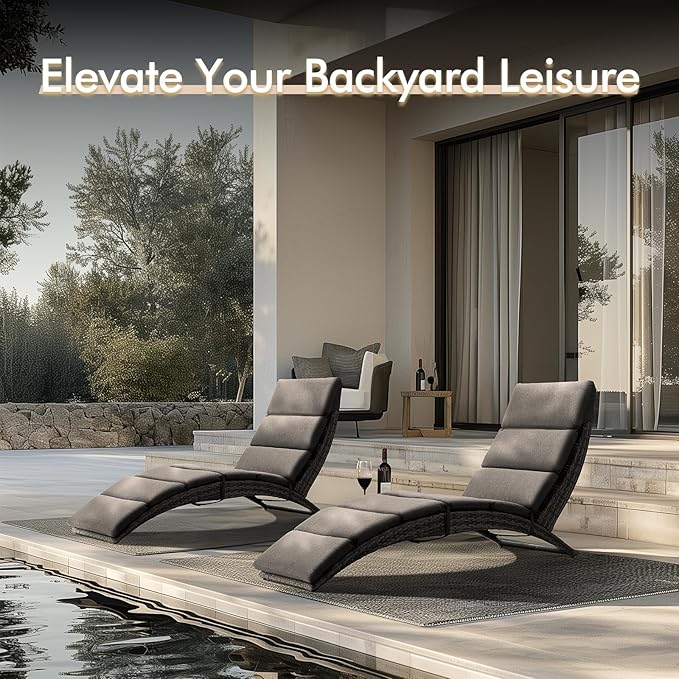 JOIVI Patio Chaise Lounge Chairs Sets, 2 Pieces Cushioned Patio Adjustable Chaise Lounge - Photo 2