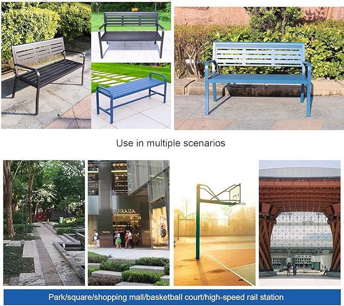 Metal Garden Bench, Outdoor Park Bench, Patio Bench Weatherproof, Porch Bench, Aluminum Alloy Frame, for Porch, Lawn, Balcony and Backyard (Color : Blue)