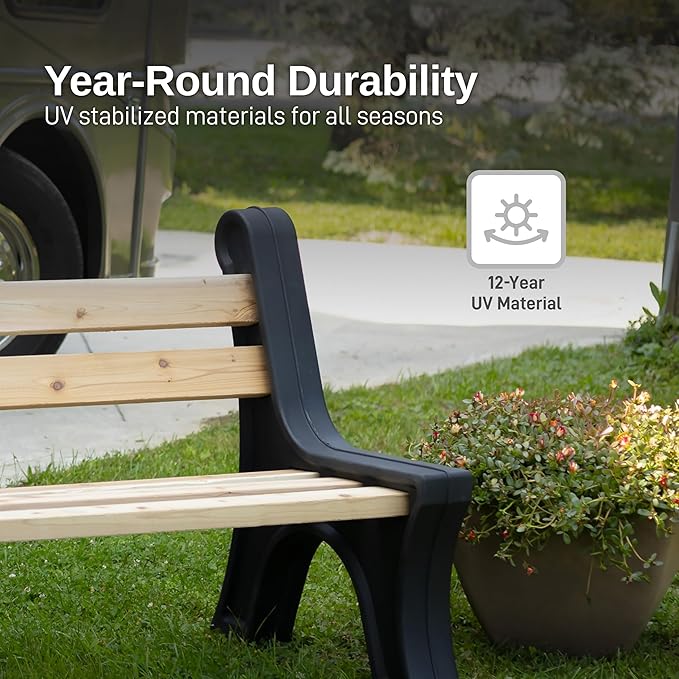 RTS Home Accents Custom Length Lightweight Indoor or Outdoor Bench Ends with Backrest (Wood & Screws Sold Separately), Black