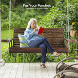 VINGLI XL Size Patio Wooden Porch Swing Outdoor with Cup Holders & Phone Slots - Photo 5