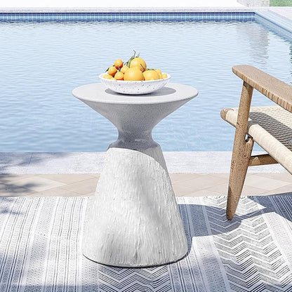 SUNBURY Outdoor Side Table, Round Concrete Side Table, Mushroom End Table for Plant Stand, Modern Accent Table, Marble Garden Stool for Patio, Poolside, Spotted White