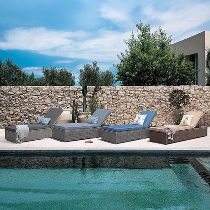 Patiorama Outdoor Patio Chaise Lounge Chair, Elegant Reclining Adjustable Pool Rattan Chaise Lounge Chair with Cushion, Grey PE Wicker, Steel Frame, for Deck, Poolside, Backyard (Dark Grey)