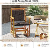 HAPPYGRILL Outdoor Glider Chair Acacia Wood Porch Glider with Rattan Seat and Backrest, Swing Rocking Armchair for Patio - Photo 7