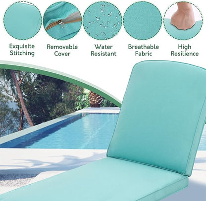 Chaise Lounge Chair Outdoor- Patio Pool Chairs Tanning Lounges for Outside Beach Lounger Cast Aluminum with Cyan Cushion 1Pack