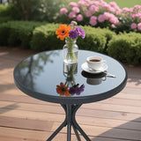 Outdoor Round Coffee Side Table, Tempered Glass Tabletop, All-Weather Bistro Table, Suitable for Terraces, Gardens - Photo 5