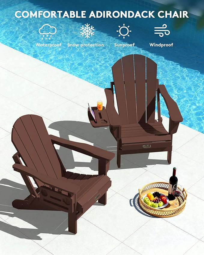 SERWALL Folding Adirondack Chair Set of 2, HIPS Adirondack Chairs with 4 in 1 Cup Holder - Photo 9