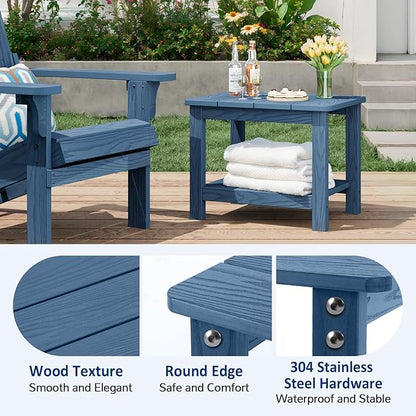 18" Outdoor Side Table, 2-Tier Patio Side Table, Weather Resistant, Easy Assembled, HIPS Adirondack Side Table for Backyard, Pool, Indoor, Blue