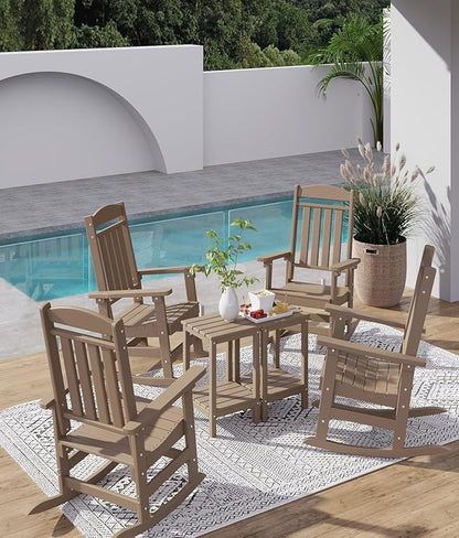 FOOWIN Outdoor Rocking Chair Set of 8, High Back Patio Rocking Chair, HDPE All Weather Resistant Porch Rocker for Adult, Oversized Rocking Chairs for Garden, Lawn, Indoor & Outdoor Use, Brown