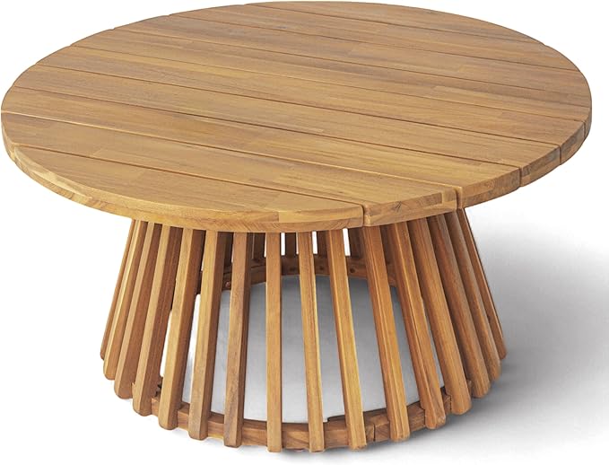 Christopher Knight Home Hakee Acacia Wood Patio Coffee Table, Round Table with Unique Wooden Base for Backyard, Balcony, Stylish Indoor/Outdoor Table, Easy Assembly, 31.5" x 31.5" x 16", Teak