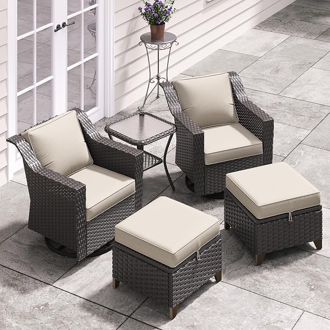 5 Pieces Patio Conversation Furniture Set - Swivel Chairs with Ottomans Set of 2, 1 Side Table - Photo 5