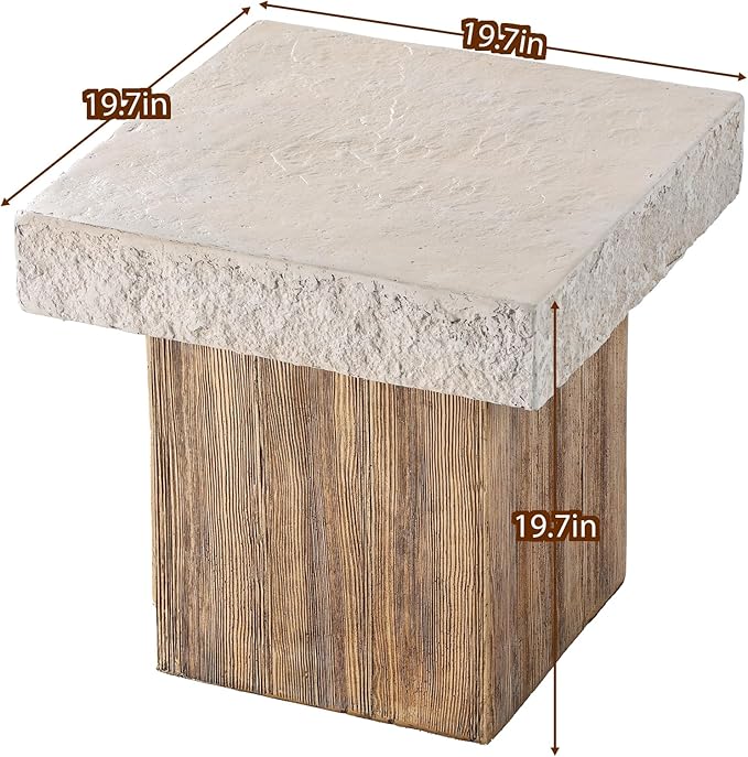 SUNBURY Outdoor Concrete Coffee Table, 20" W Patio Dining Table, Outdoor MgO Table Square in Antique Beige Coffee Table for Patio, Garden, Backyard