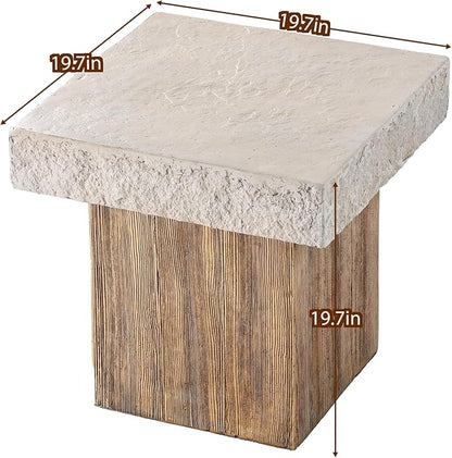 SUNBURY Outdoor Concrete Coffee Table, 20" W Patio Dining Table, Outdoor MgO Table Square in Antique Beige Coffee Table for Patio, Garden, Backyard
