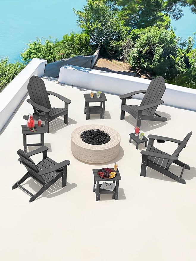 LUE BONA Outdoor Side Table, 2-Tier HDPS Outdoor Nesting End Table with Removable Small Foot Stool for Patio, Deck, Poolside, Low Maintenance & Weather Resistant,Dark Gray