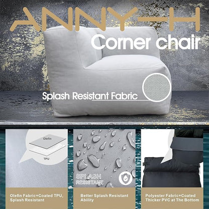 Dineli Modern Coner Chair Arm-Rest Chair Outdoor Furniture Comfy Patio Couch Sofa Outdoor Bean Bag Chair Creating a Unique Patio Garden Modular Contemporary Sofa, Lazy Sofa for Outside (Light Gray)