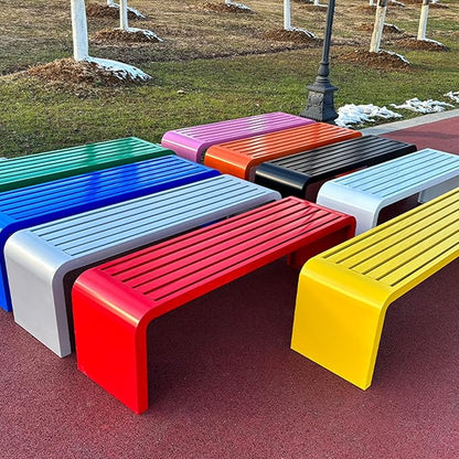 Metal Garden Bench, Weatherproof Backless Patio Benches, Outdoor Park Bench, Front Porch Bench, Pool Deck Bench, Choice of Colours, for Park, Yard, Porch, Lawn(Red,59in/150cm)