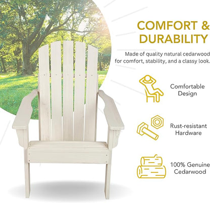 Shine Company Mid-Century Modern Wooden Adirondack Chair, Outdoor Patio Firepit Chairs, Back & Seat Pre-Assembled, Eggshell White