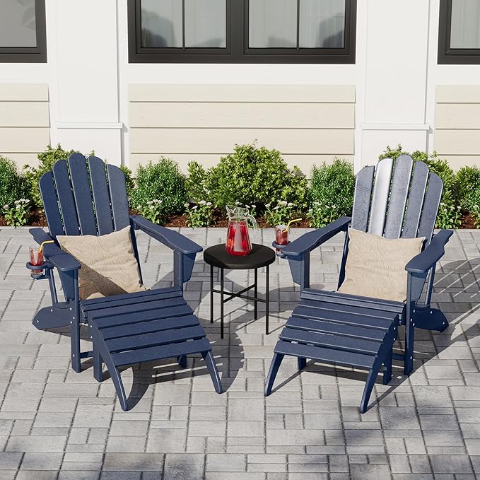 Costaelm Adirondack Chair Footrest Foldable Ottoman, Folding Ottoman Outdoor Foot Rest for Patio Waterproof, Adirondack Ottoman Outdoor, Navy Blue