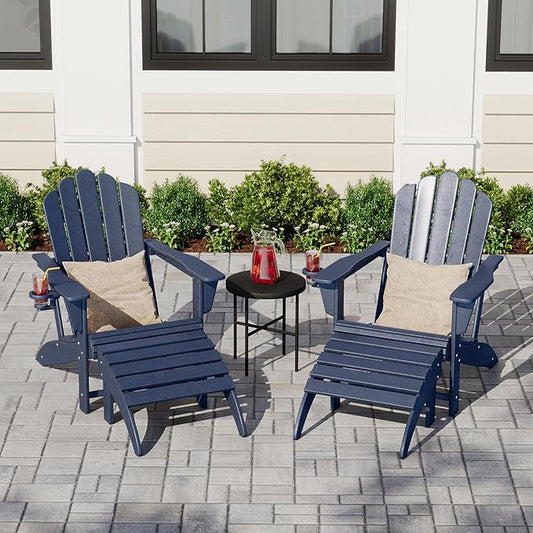 Costaelm Adirondack Chair Footrest Foldable Ottoman, Folding Ottoman Outdoor Foot Rest for Patio Waterproof, Adirondack Ottoman Outdoor, Navy Blue