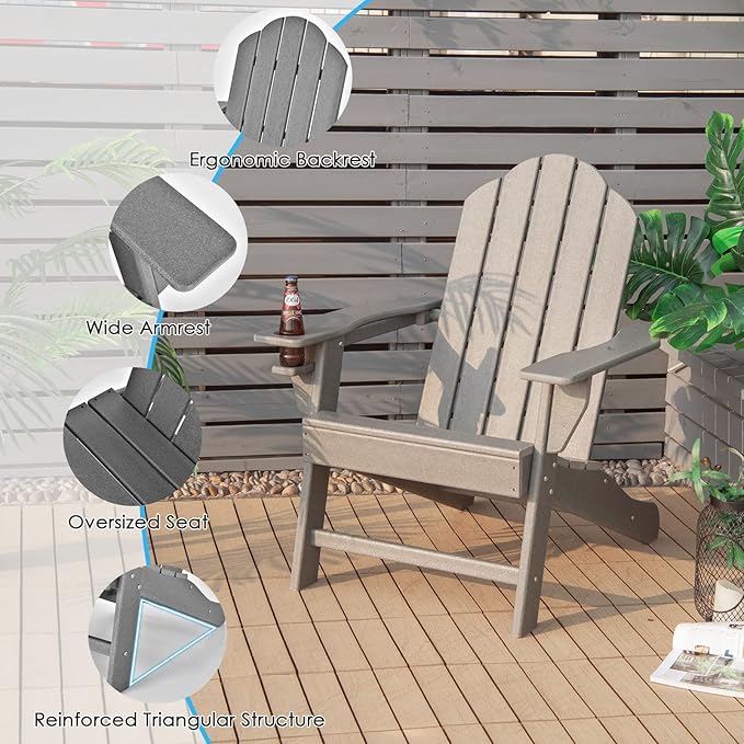 Giantex Set of 4 Adirondack Chair Outdoor Fire Pit Chairs, HDPE Weather Resistant Patio Chair for Campfire,Deck, Garden, Yard, Lawn Furniture Porch and Lawn Seating Composite Chairs