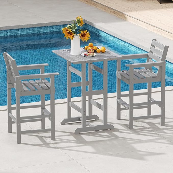 Tangkula Patio Adirondack Chairs Set of 2, HDPE Bar Height Chair with Wide Armrests & Footrest - Photo 2