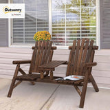 Outsunny 2-Seat Wooden Adirondack Chair, Patio Bench with Table, Outdoor Loveseat Fire Pit Chair for Porch, Backyard - Photo 2