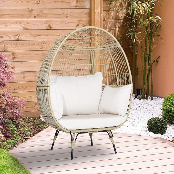 Tangkula PE Wicker Egg Chair, Patiojoy Oversized Indoor Outdoor Patio Lounge Chair with Cushions and Pillows - Photo 4