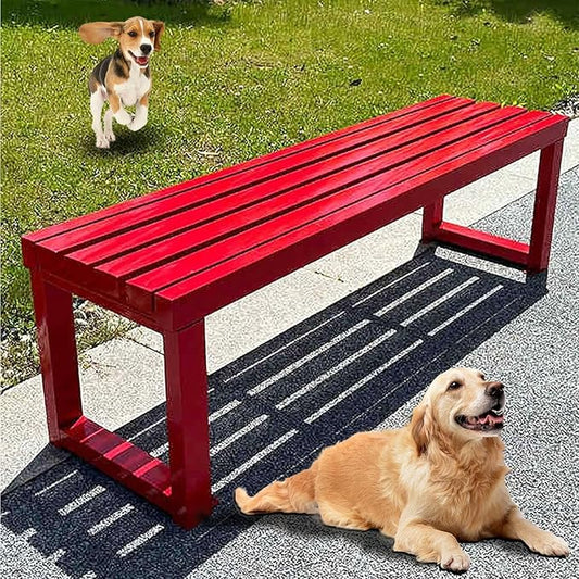 Pure Wrought Iron Metal Garden Bench with Reserved Fixing Holes, Backless Outdoor Bench, 2-3 Person Seat, for Hospital/School/Plaza(Red,120cm)