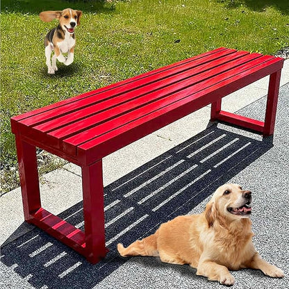 Pure Wrought Iron Metal Garden Bench with Reserved Fixing Holes, Backless Outdoor Bench, 2-3 Person Seat, for Hospital/School/Plaza(Red,150cm)