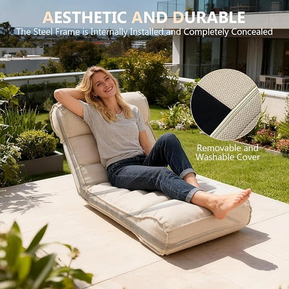Dineli 83'' Outdoor Chaise Lounge Chair with 5 Positions Adjustable Backrest Patio Lounger Lounge Chairs for Outside, Pool Lounge Chairs Sunbed Lounge Waterproof Sun Loungers for Garden Beach, Beige