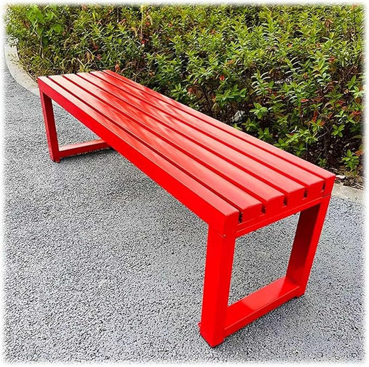 Heavy Duty Outdoor Patio Bench, Metal Garden Benches Weatherproof Park Bench 3.3ft 3.9ft 4.9ft 5.9ft 2-Person Seat Backless Porch Seating Multifunctional Slat Furniture Chair(Red,4.9ft)
