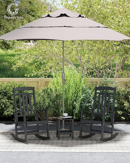 GREENVINES Outdoor-Rocking-Chairs-Set-of-2 | HDPE Plastic | Patio Rockers | Porch Rocker Chair | Oversized | High Back | Big & Tall | Black