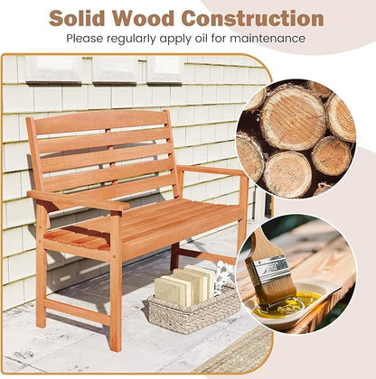 Tangkula Wooden Garden Bench, 2-Person Patio Loveseat with Slatted Backrest and Comfortable Armrests, Outdoor Bench for Porch, Backyard and Park, 530 lbs Weight Capacity