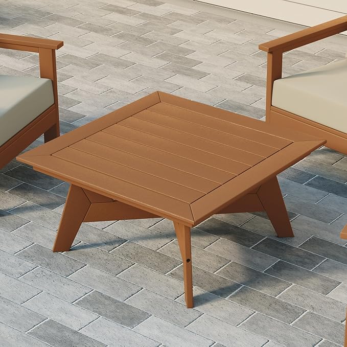 WestinTrends Avalon Modern Low Outdoor Patio Square HDPE Coffee Table, Teak