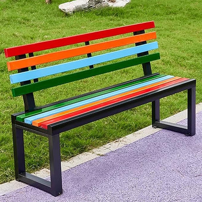 Outdoor Garden Bench, Metal Bench with Backrest, Park Patio Bench, Wooden Stool Surface, for Porch, Yard, Park, Lawn(Black,100cm/39.3in)
