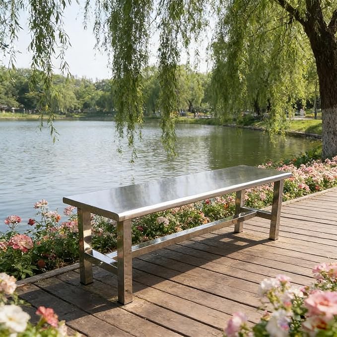 304 Stainless Steel Outdoor Garden Bench Metal Bench for Patio Park Commercial Use 660 Lbs Load-Bearing Capacity(120cm/47in)